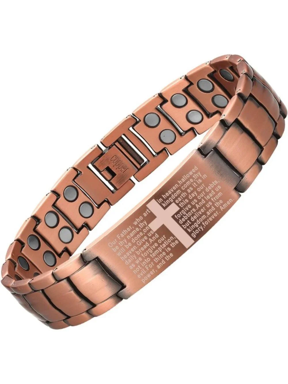Men's Magnetic Copper Bracelet with Cross Design | Adjustable, 99.9% Pure
